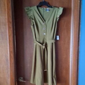 Tommy Hilfiger Green Midi Dress with Button Detail